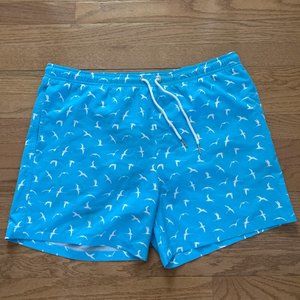 Turquoise Blue Bermies Seagull Swim Trunks, Size Large (34-36"), 6 inch inseam,
